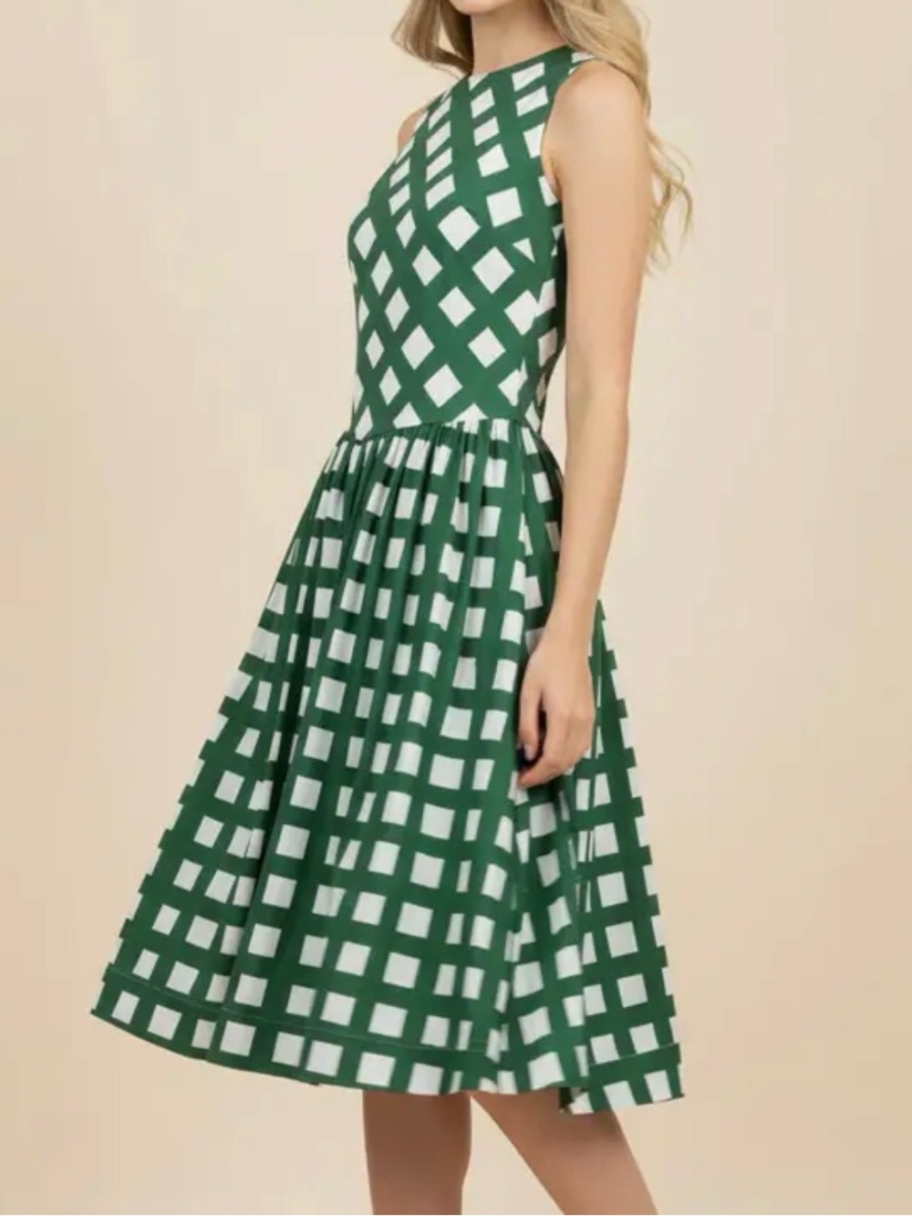 LOVE LOVE LOVE!! π€ππ€π NWT Green Gingham Lattice Fit & Flare Dresses Sz S M L - Picture 4 of 8